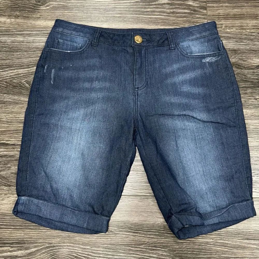 Juicy Couture Womens Jean Shorts Dark Wash Blue Light Distressed Size 6 EUC